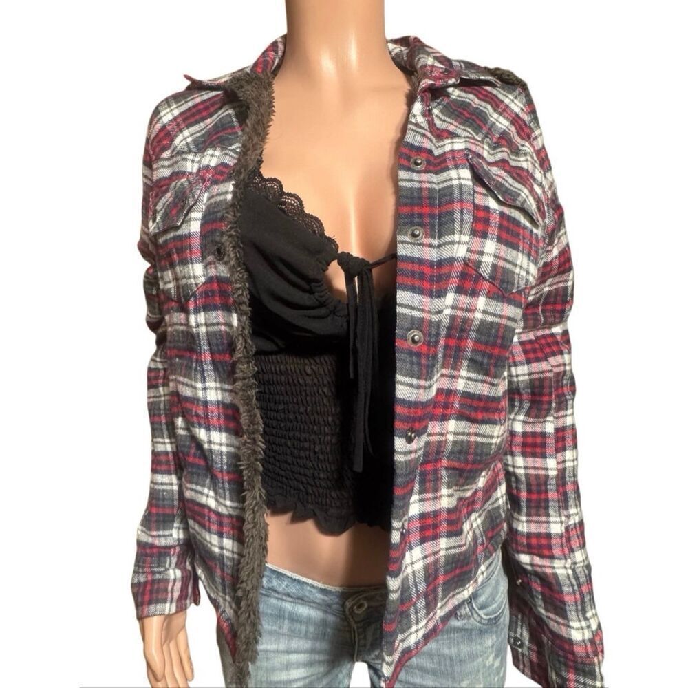 Pulp women long sleeve flannel button up pattern jacket XS